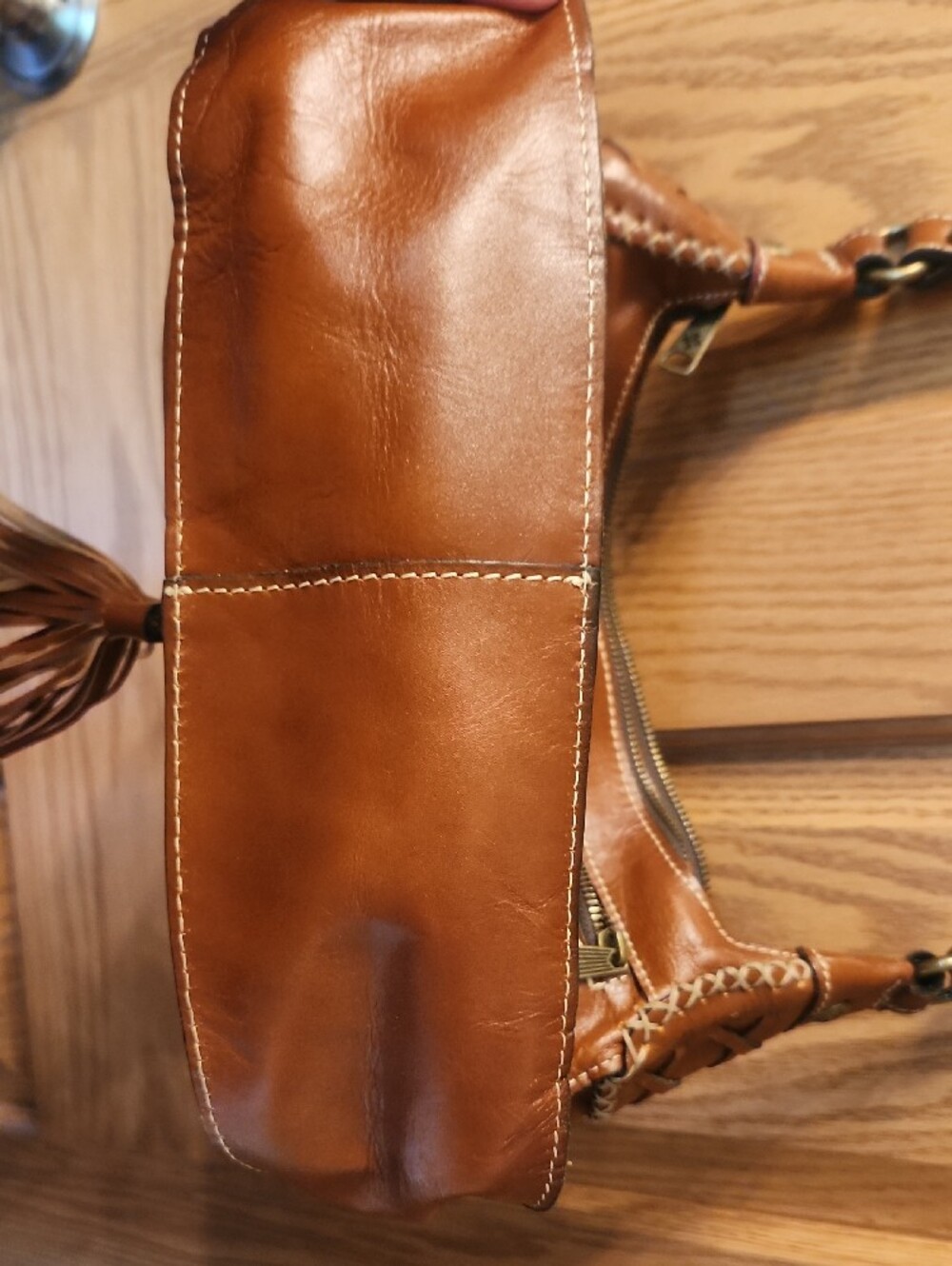 Patricia Nash Classic Brown Leather Crossbody Bag with Tassel - Picture 4 of 7